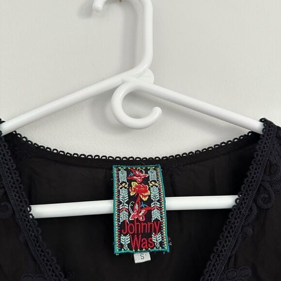 Johnny Was Black Long Sleeve Monrow Tunic 3/4 Sleeve Embroidered Cupra Rayon S - Picture 6 of 7